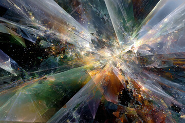 Abstract digital illustration showcasing vibrant colors and sharp geometric shapes, creating a sense of depth and motion, ideal for modern design concepts and visual storytelling