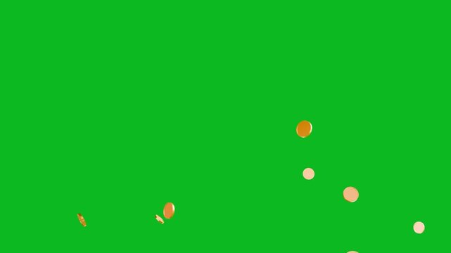 3d Gold coins explosion on green screen background. gold coin spinning animation for Business and currency Concept 4k video