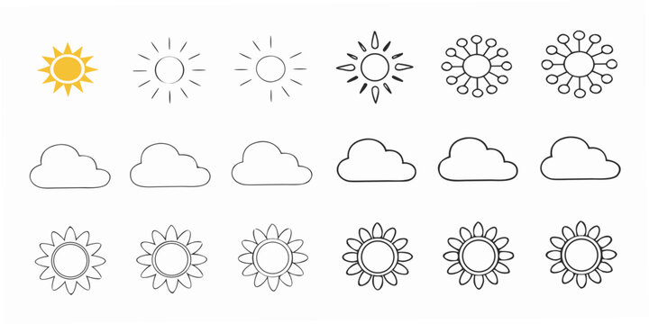 A series of sun and cloud icons depicting varying levels of brightness