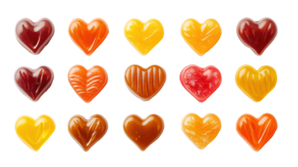 Colorful valentine's heart candies, isolated on transparent background