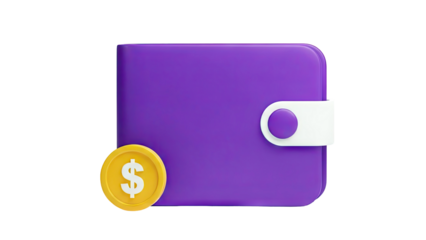 Purple wallet with dollar coin