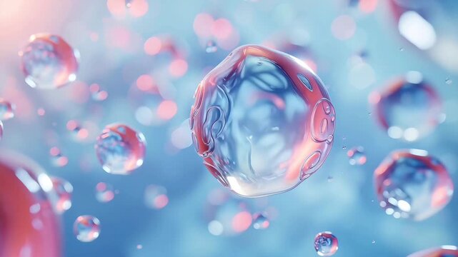 Abstract Stem Cells Floating in Microscopic Blue Environment, 3D Medical Visualization