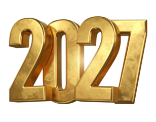  3D Gold 2027 Digits Floating, Luxury New Year Typography, Isolated PNG