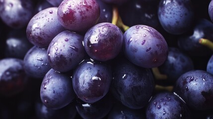Close-up of Juicy Dark Grapes with Water Droplets