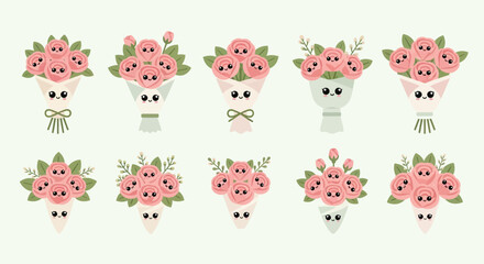 Fototapeta premium Cute happy tulip characters smiling and enjoying spring