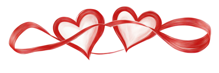 Romantic valentine hearts ribbon design, love symbols, vector art, isolated on transparent background