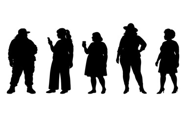 vector illustration. Silhouettes of overweight people. Big set of married couples.