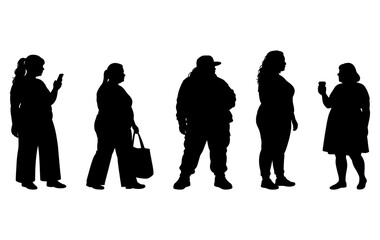 vector illustration. Silhouettes of overweight people. Big set of married couples.
