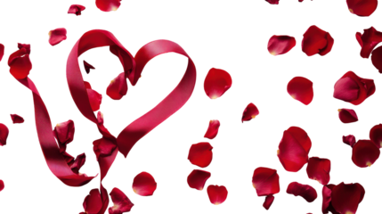 Romantic valentine's day heart with rose petals on transparent background