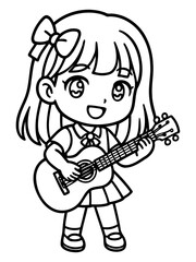 Musical Serenade: Charming cartoon character happily strumming a guitar, showcasing musical passion and artistry. 
