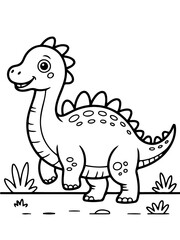 Fototapeta premium Cute Cartoon Dinosaur: A friendly dinosaur walks across a patch of grass.