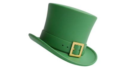 St patrick's day green hat with gold buckle isolated on transparent background