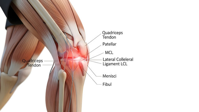 Anatomy of the knee joint isolated on transparent background