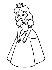 A Humble Princess: A beautiful princess, adorned with a crown and elegant gown, offering a gracious gesture. Depicting a scene of royalty and gentility.