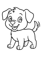 Smiling Puppy Illustration: An adorable outline illustration of a puppy, exuding joy and friendliness. Perfect for coloring and creative projects