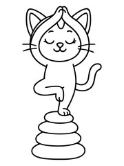 Cat in Peaceful Yoga Pose: A cute cat practices yoga, balancing on a stack of stones, radiating tranquility, and embodying the serenity of mindfulness.