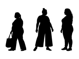 vector illustration. Silhouettes of overweight people. Big set of married couples.