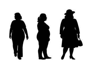 vector illustration. Silhouettes of overweight people. Big set of married couples.