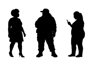 vector illustration. Silhouettes of overweight people. Big set of married couples.