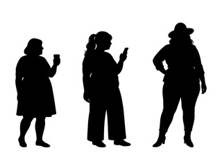 vector illustration. Silhouettes of overweight people. Big set of married couples.