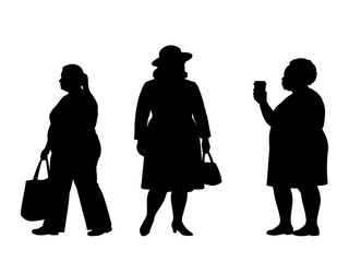 vector illustration. Silhouettes of overweight people. Big set of married couples.
