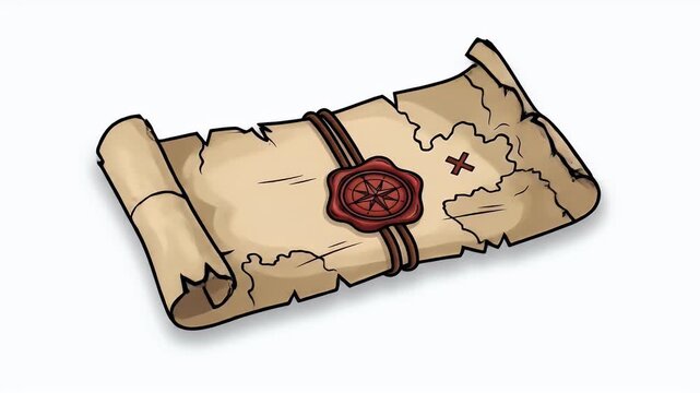 Old Scroll With Red Seal and Map on White Background