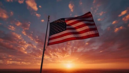 American Flag Flying Against Dramatic Sky on Fourth of July
 - Powered by Adobe