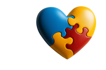 3D heart made from puzzle pieces, isolated on white background