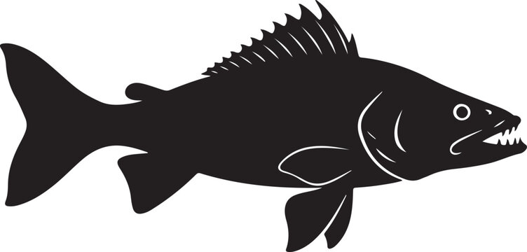 African Tiger Fish Silhouette on White Background