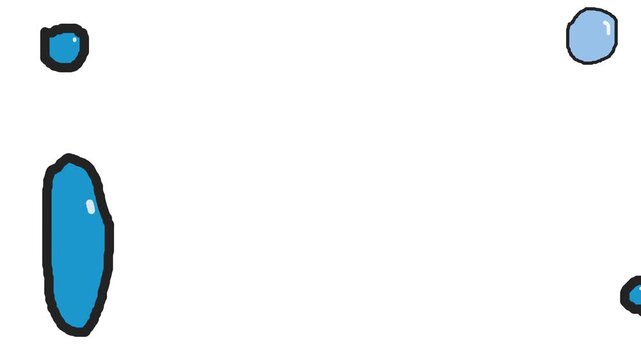 From a large drop of water, smaller drops separate and fly along the edge of the canvas.