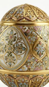 Ornate Faberge Egg with Gold Filigree and Gemstones
