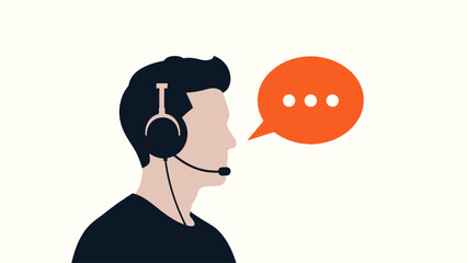 Customer service representative with headset and speech bubble illustration for communication and support