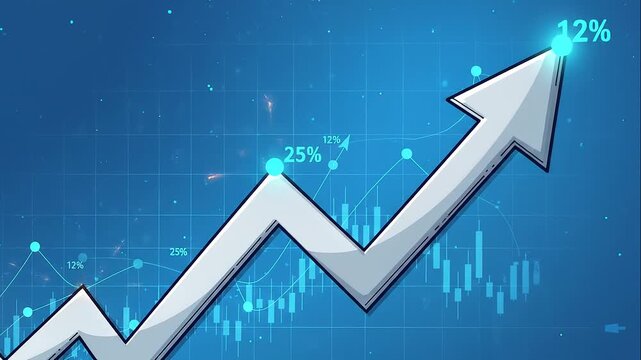 Upward Trend Business Growth Arrow Financial Chart Background Blue