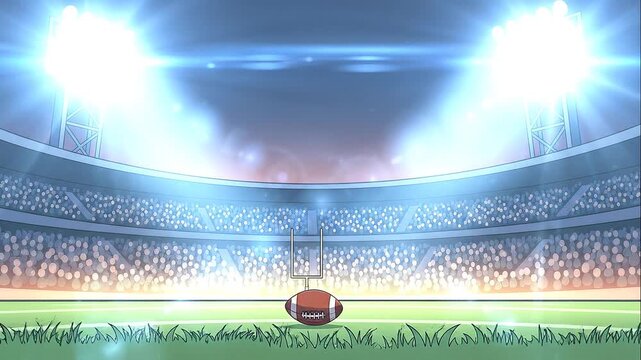 American Football Stadium at Night Cartoon Style Background