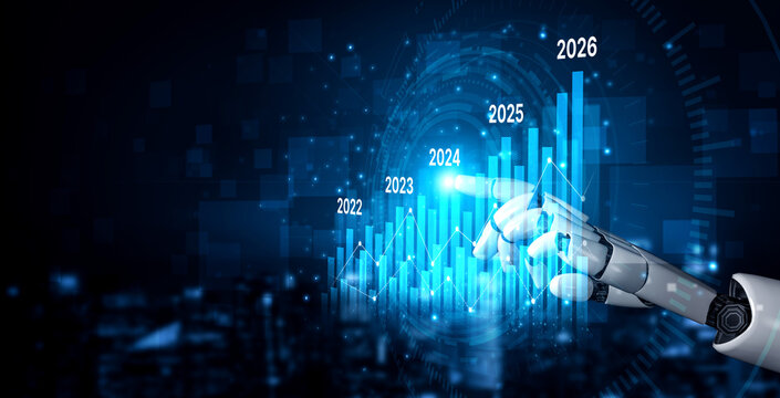AI-generated image showing data-driven projection of business performance trends across five years using charts and analytics for strategic planning and decision making Vouch