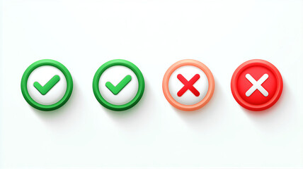 Green and red check and cross symbols on white background