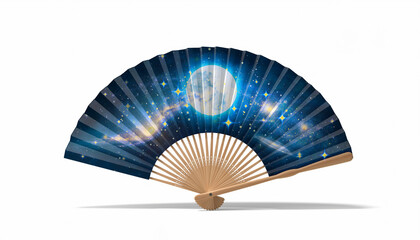 満月と星空が輝く幻想的な和扇子：Full Moon Cosmic Japanese Fan
