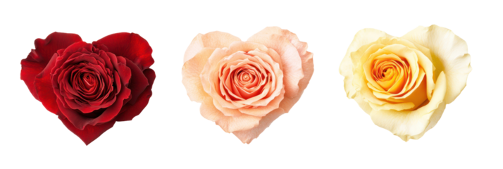 Valentine's day roses in heart shapes, romantic floral arrangement, isolated on transparent background