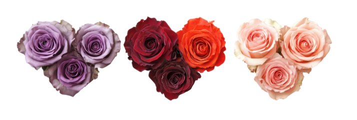 Valentine's day heart shaped rose bouquets, romantic love flowers, isolated on transparent background