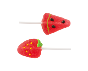 chewy fruit shaped candy sticks isolated