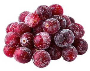 Pile of frosted cranberries, deep red and plump with sugary coating