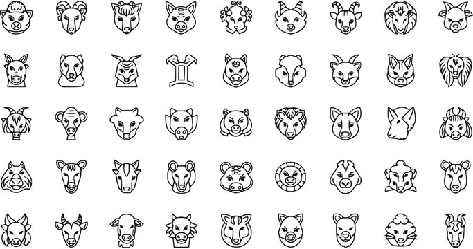 Chinese Zodiac Animal Icons Set - Vector Graphics Collection
