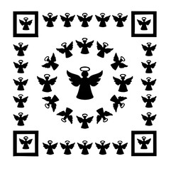 Angels flying silhouettes are like a QR code, a barcode