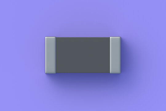 Smd capacitor on purple background. Electronic component. Circuit board element. Top view. 3d render