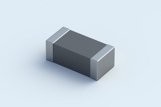 Smd capacitor on gray background. Electronic component. Circuit board element. 3d render