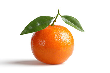 Bright orange tangerine with green leaves on white background ready for consumption and adding to dishes