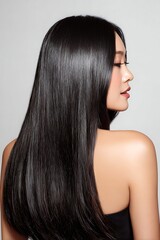 Fototapeta premium Healthy black hair, Asian beauty style, smooth straight hair, clean background