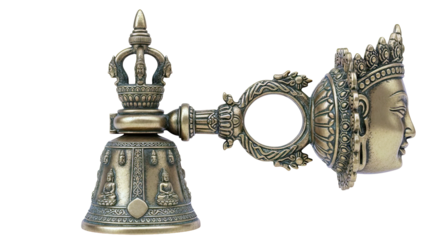 Tibetan Ghanta Bell with Vajra Handle and Buddhist Iconography