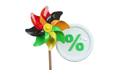 Colorful Pinwheel and Percentage Symbol on White Background