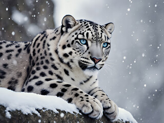 Majestic Snow Leopard Portrait in a Snowy Environment